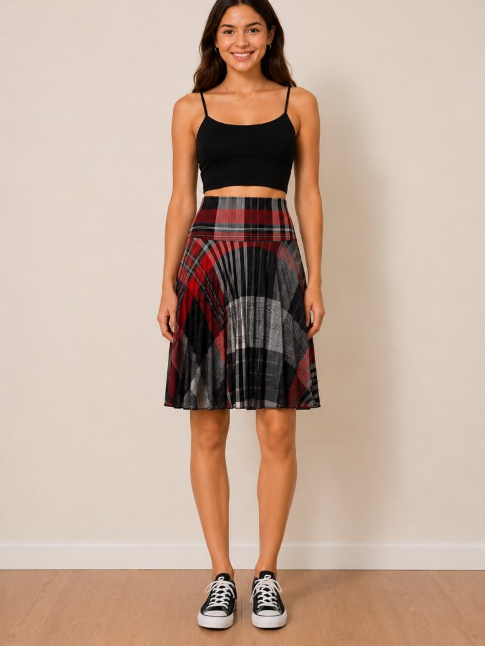 Marie Claire Boutiques Women's Red Plaid Accordian Pleat Skirt - Juniors Size 9